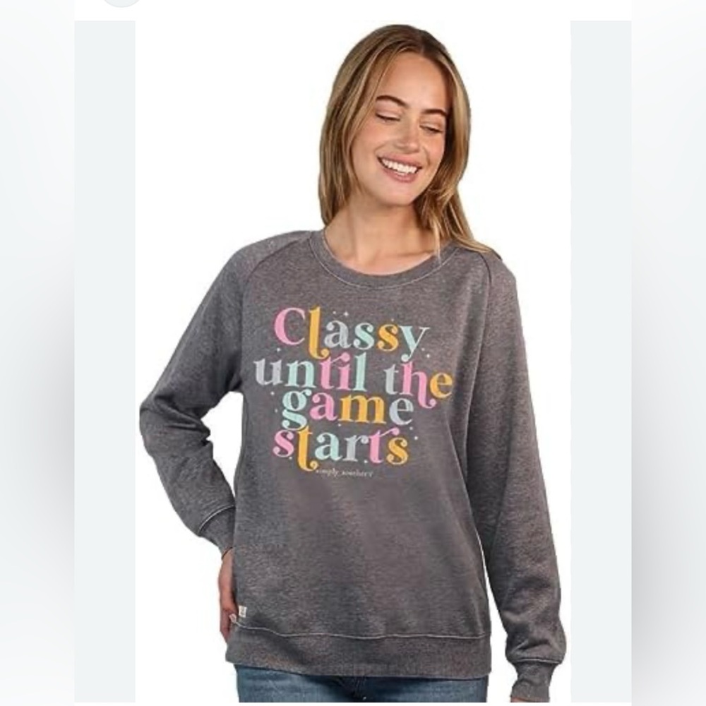 NWT SIMPLY SOUTHERN “Classy Until The Game Starts” Graphic Sweatshirt  Sz: S